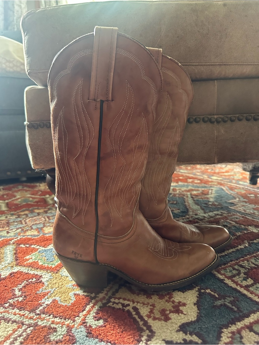 Vintage Frye 3849 Western Cowboy Boot—7.5—Made in the USA—Brown Leather—Cognac - Picture 4 of 8